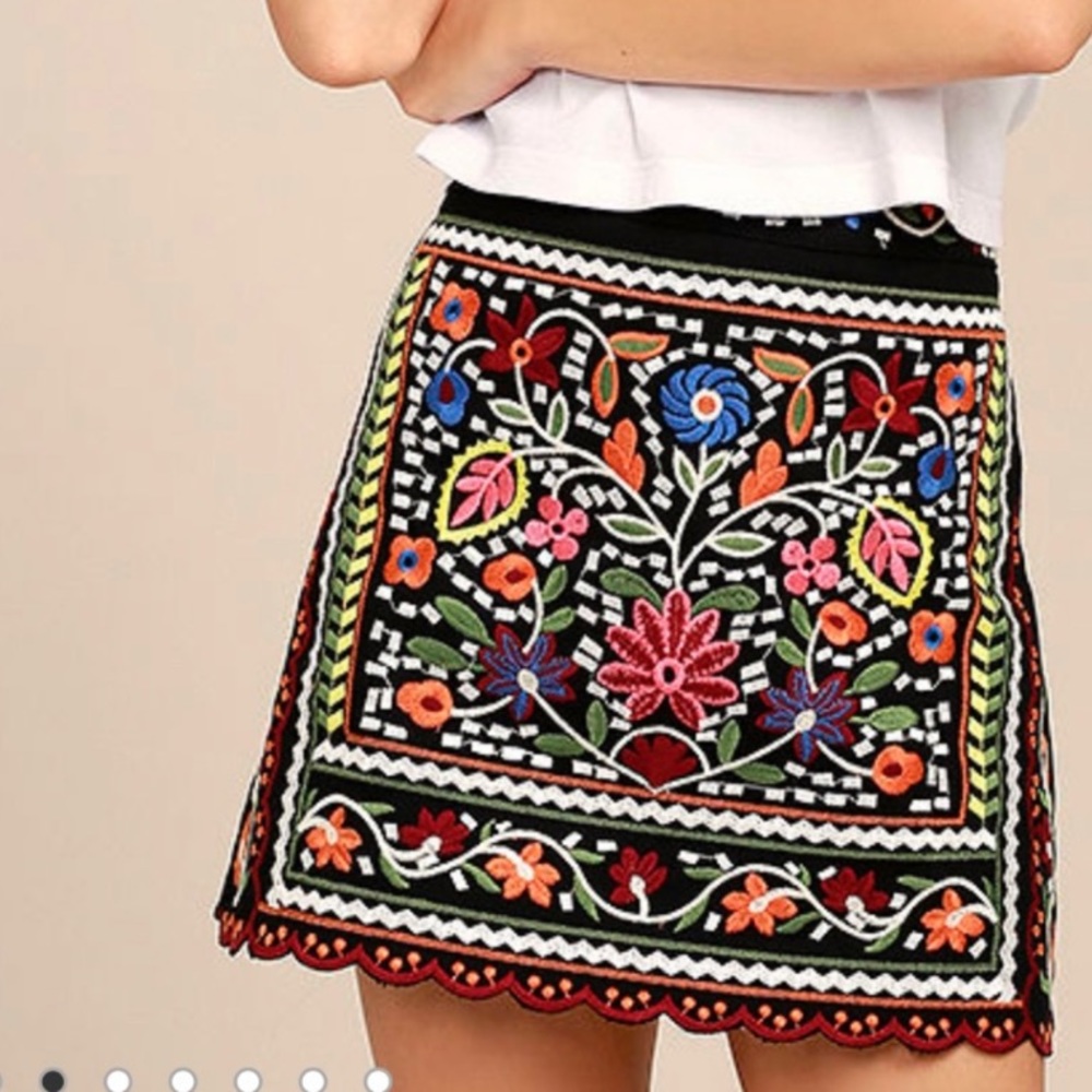 Lulus Don’t Stop the Party Embroidered Mini Skirt